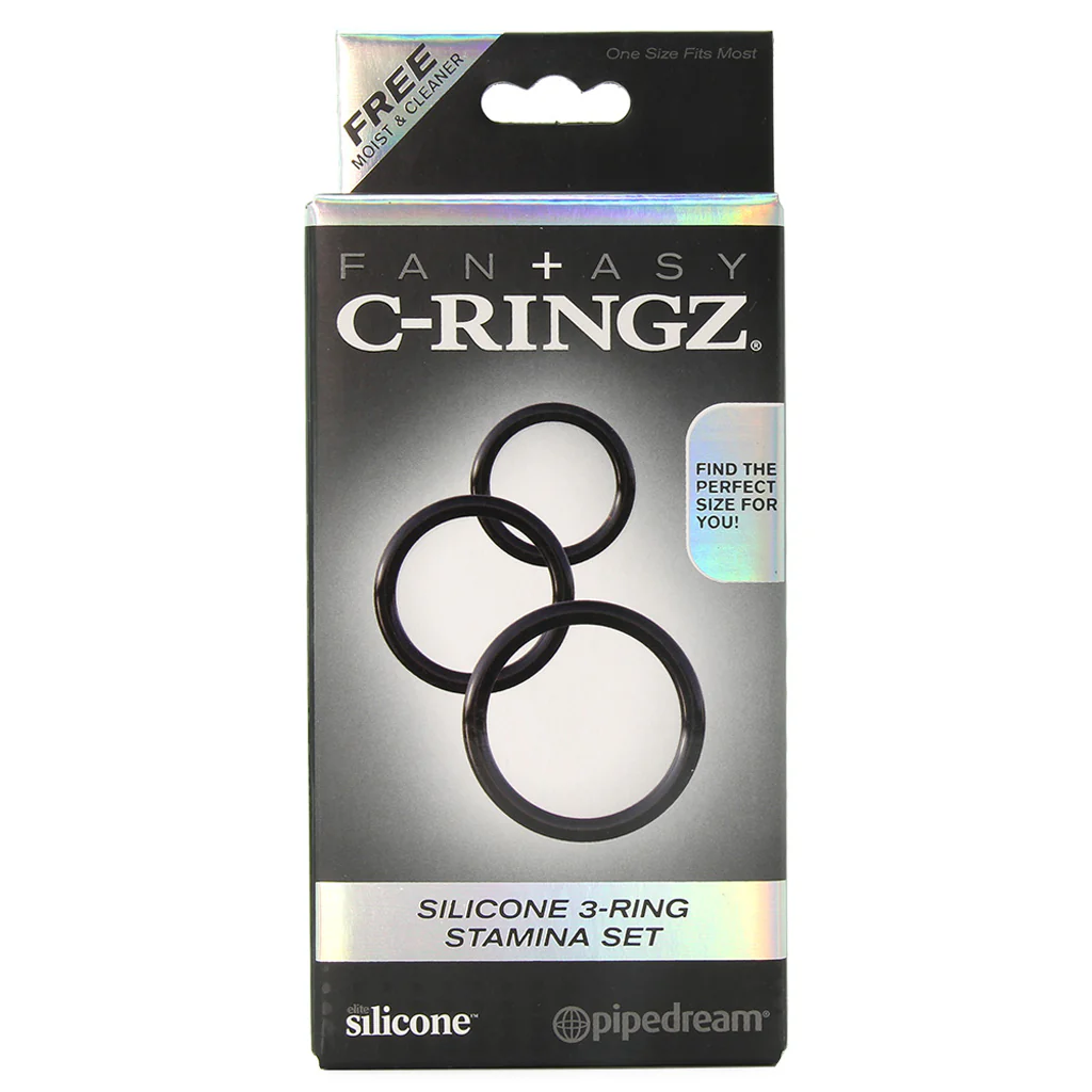 Silicone 3 Ring Stamina Cock Ring Set in Black - Image 6