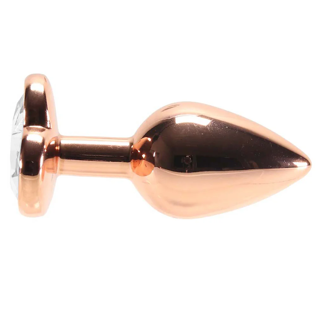 Small Aluminum Plug with Clear Heart Gem in Rose Gold - Image 3