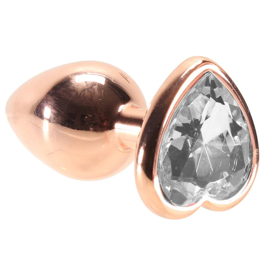 Small Aluminum Plug with Clear Heart Gem in Rose Gold - Image 5