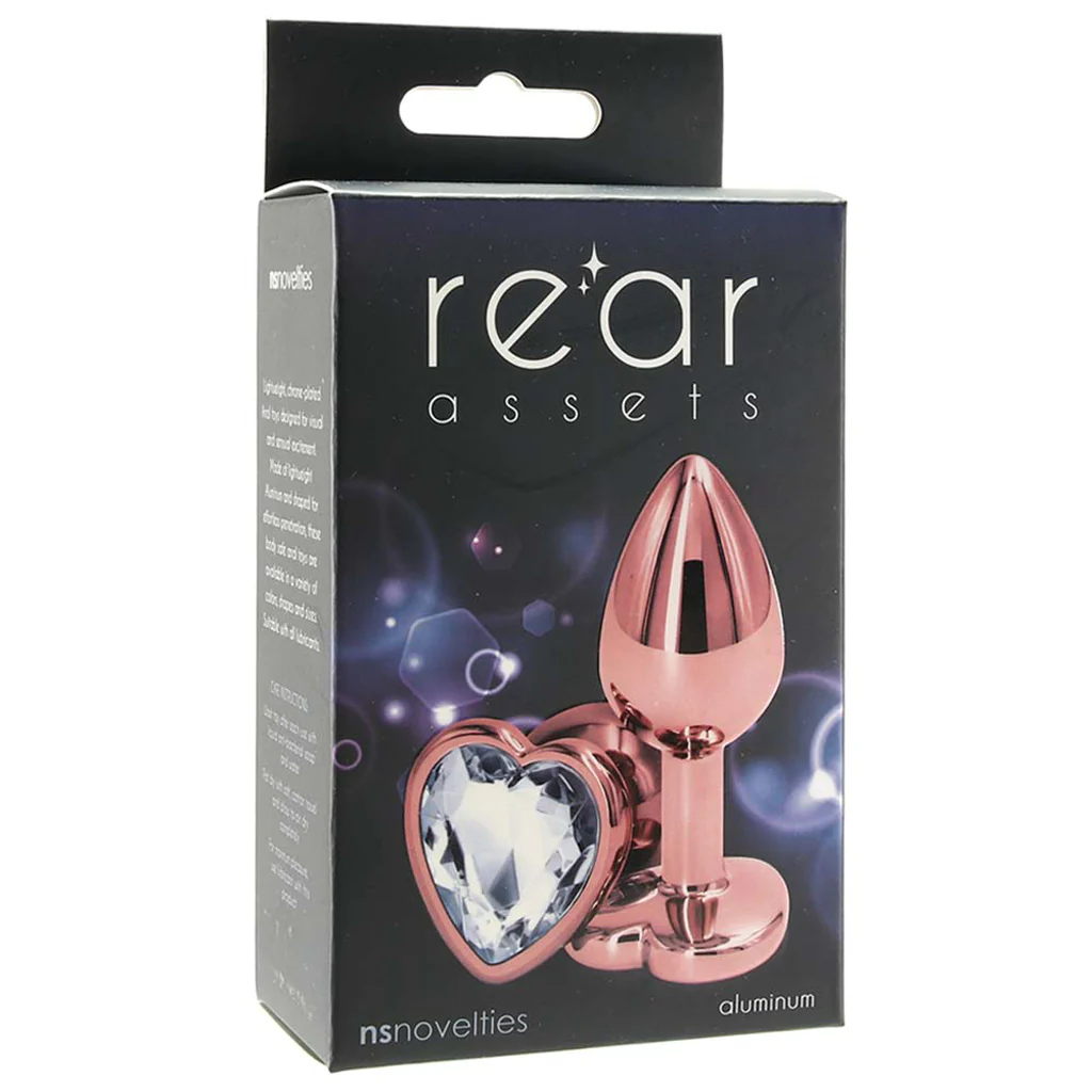 Small Aluminum Plug with Clear Heart Gem in Rose Gold - Image 6