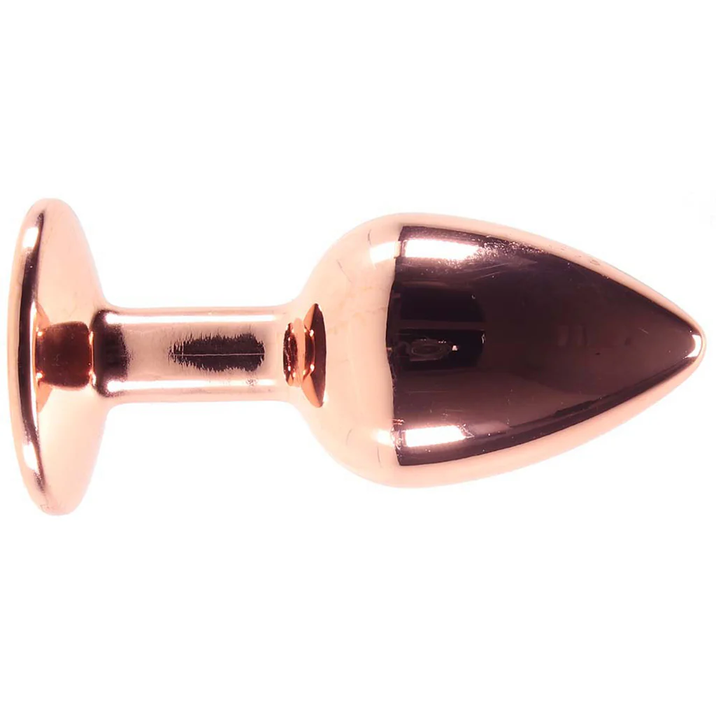 Small Aluminum Plug with Pink Gem in Rose Gold - Image 3