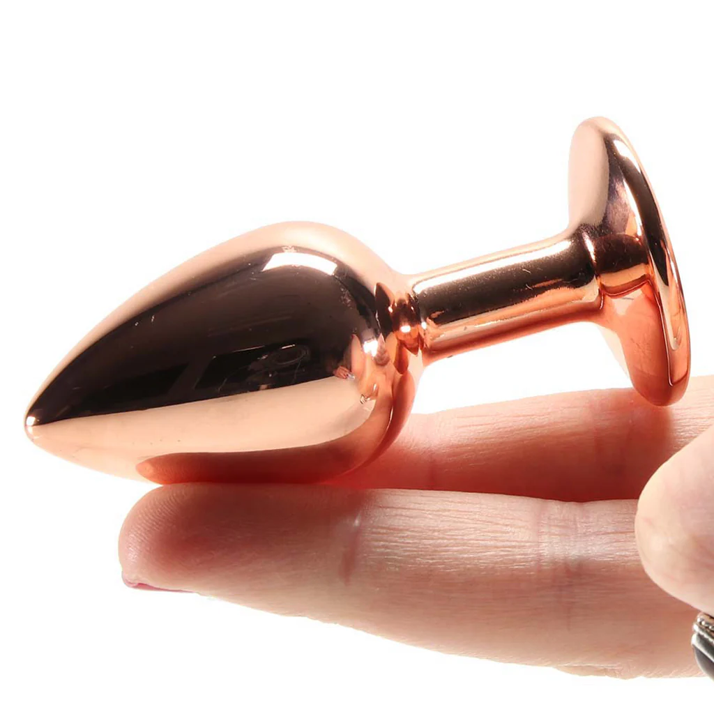 Small Aluminum Plug with Pink Gem in Rose Gold - Image 4
