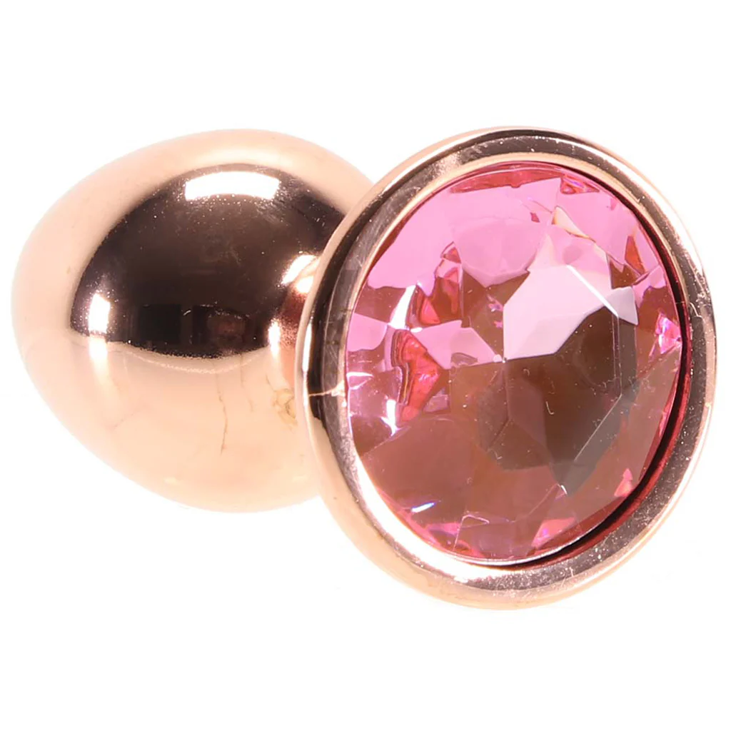 Small Aluminum Plug with Pink Gem in Rose Gold - Image 5