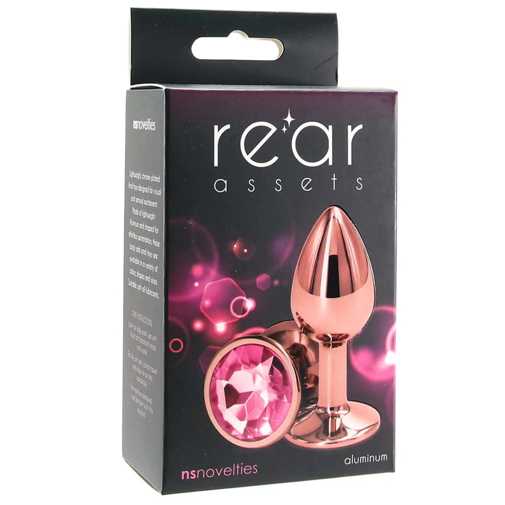 Small Aluminum Plug with Pink Gem in Rose Gold - Image 6